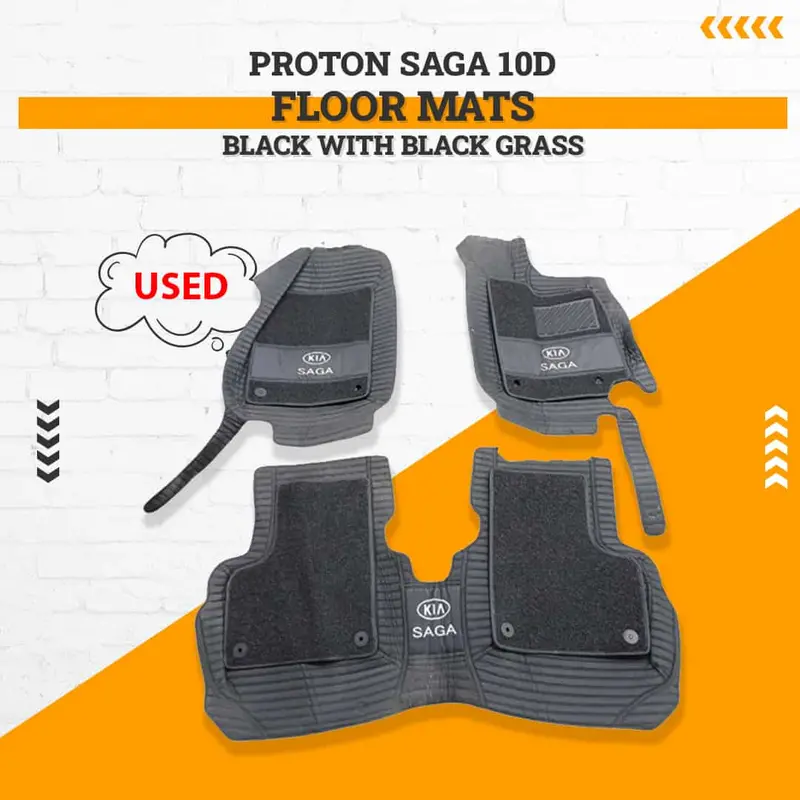 Used Proton Saga 10D Floor Mats Black With Black Grass 2021 - 2025 - Damage 1