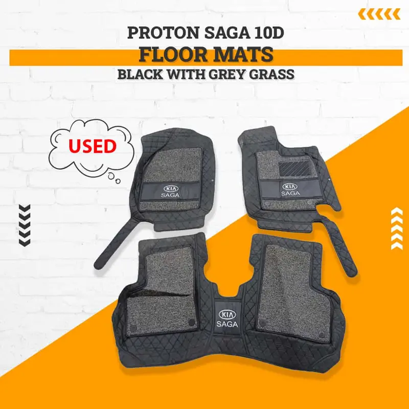 Used Proton Saga 10D Floor Mats Black With Grey Grass 2021 - 2025 - Damage 1