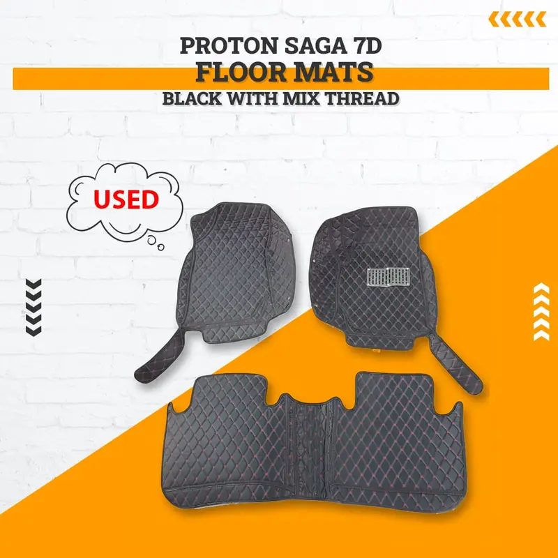 Used Proton Saga 7D Floor Mats Black With Mix Thread 2021 - 2025 - Damage 1