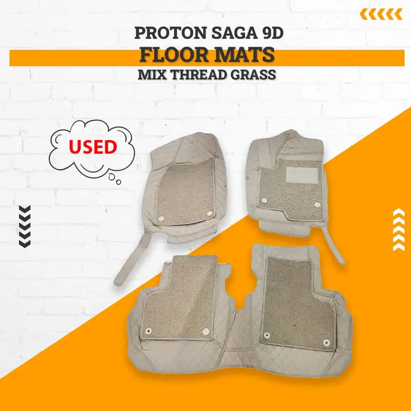 Used Proton Saga 9D Floor Mats Mix Thread Grey Grass 3 Pcs - Damage 1
