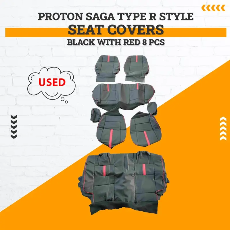 Used Proton Saga Type R Style  Seat Covers 8 Pcs 2021-2025 - Black With Red 1