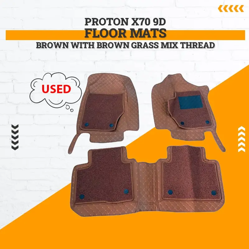 Used Proton X70 9D Floor Mats Brown With Brown Grass Mix Thread 3 Pcs 2021 - 2025 - Damage 1