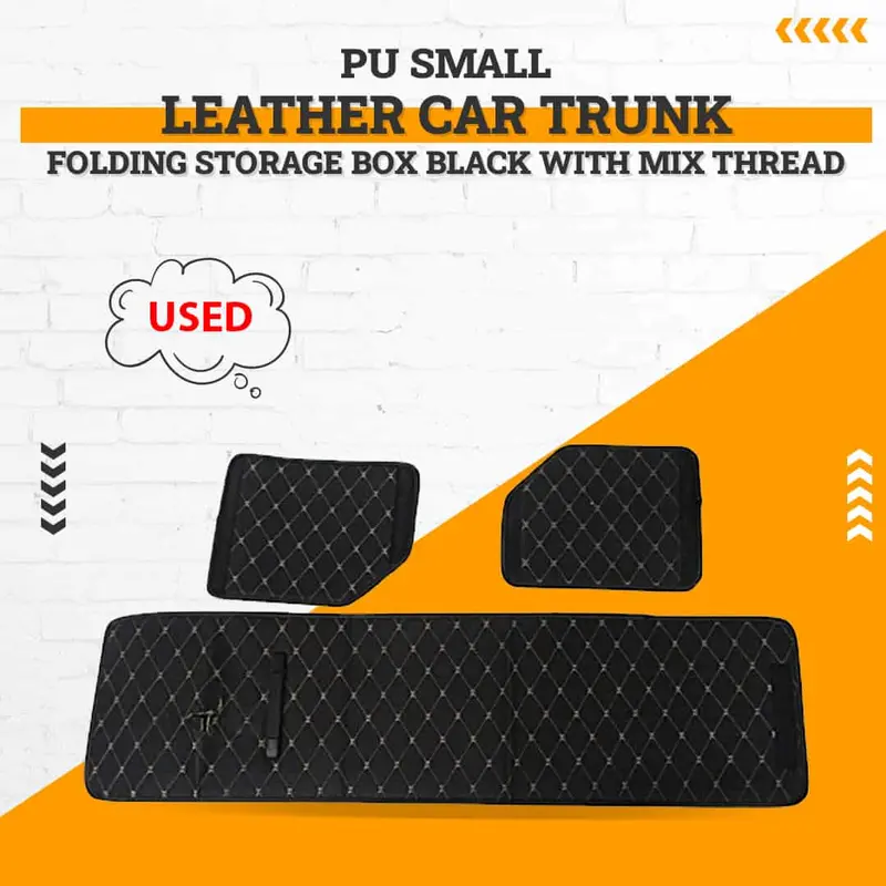 Used Pu Small Leather Car Trunk Folding Storage Box Black With Mix Thread - Damage And Fitting Issue 1