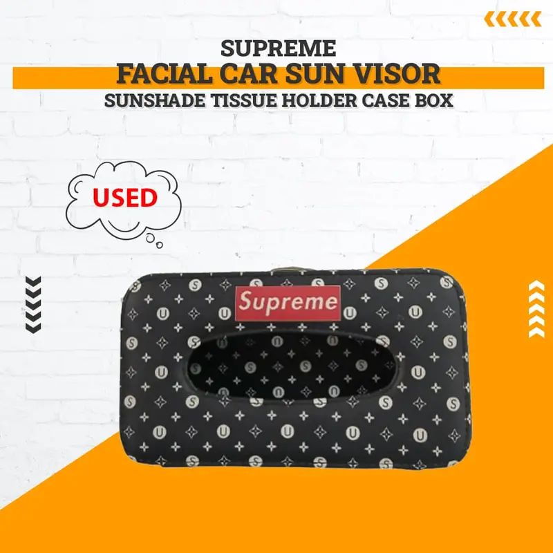 Used Supreme Facial Car Sun Visor / Sunshade Tissue Holder Case Box - Black (Rough Condition) 1