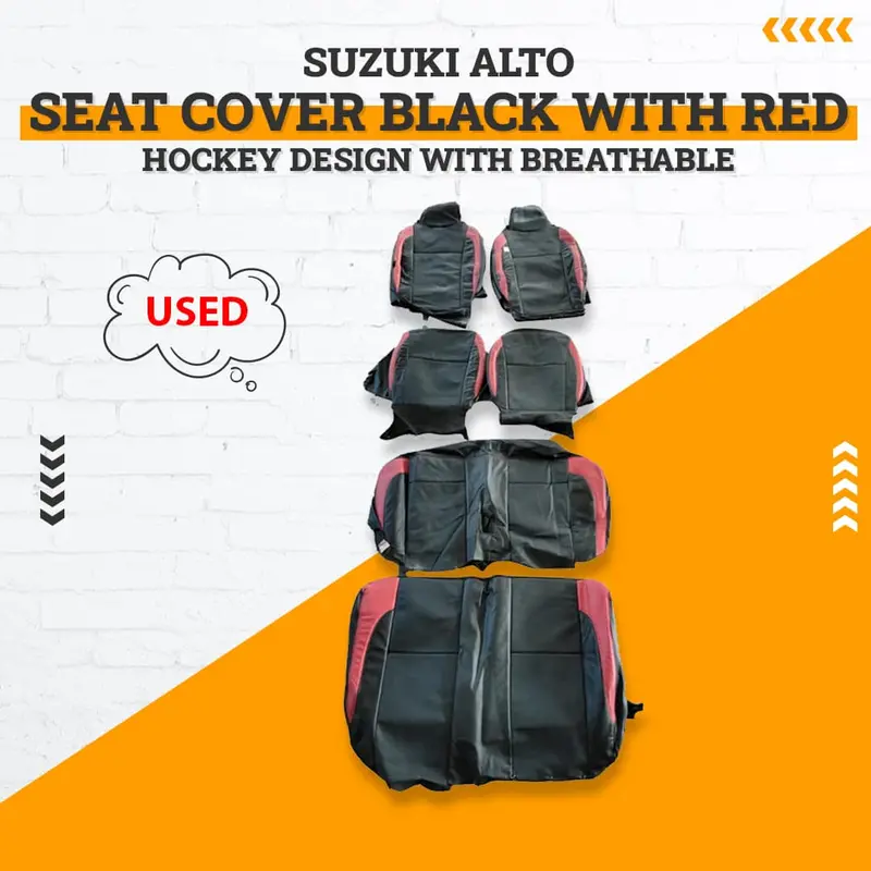 Used Suzuki Alto Hockey Design With Breathable Seat Cover 2018 - 2025 - Black With Red 6 Pcs 1