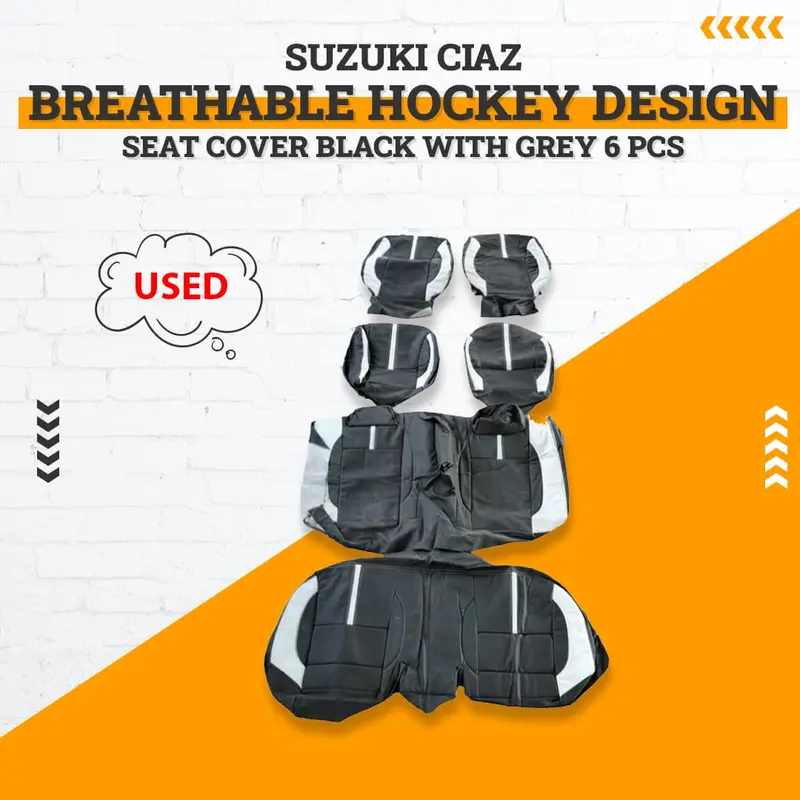 Used Suzuki Ciaz Breathable Hockey Seat Cover 2017 - 2021 - Black With Grey 6 Pcs 1