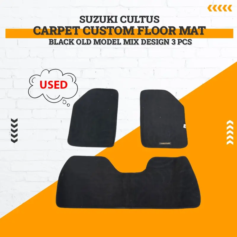 Used Suzuki Cultus Carpet Custom Floor Mat Black Old Model Mix Design 3 Pcs 2007 - 2017 - Rough Condition 1