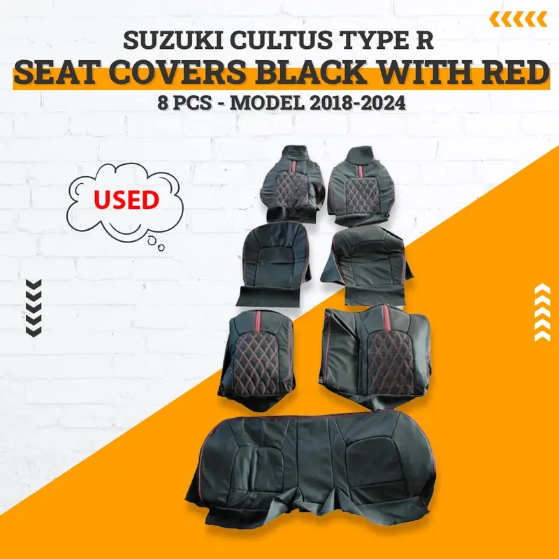 Used Suzuki Cultus Type R With Diamond Style Seat Covers 2017 - 2025 - Black With Red 8 Pcs 1