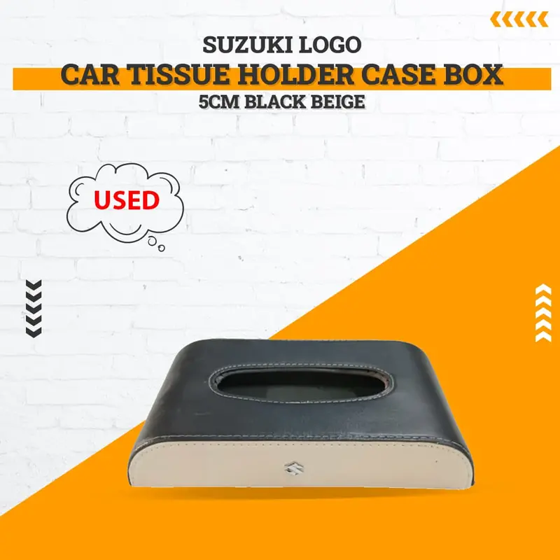Used Suzuki Logo Car Tissue Holder Case Box 5Cm Black Beige - (Rough Condition) 1