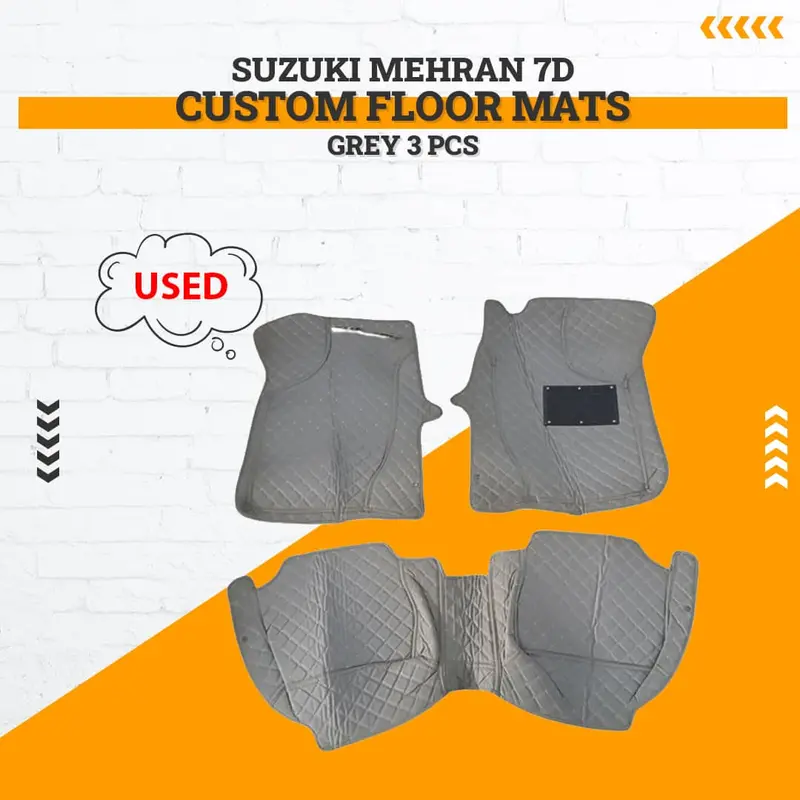 Used Suzuki Mehran 7D Custom Floor Mats Grey 3 Pcs 2012 - 2019 - Damage 1