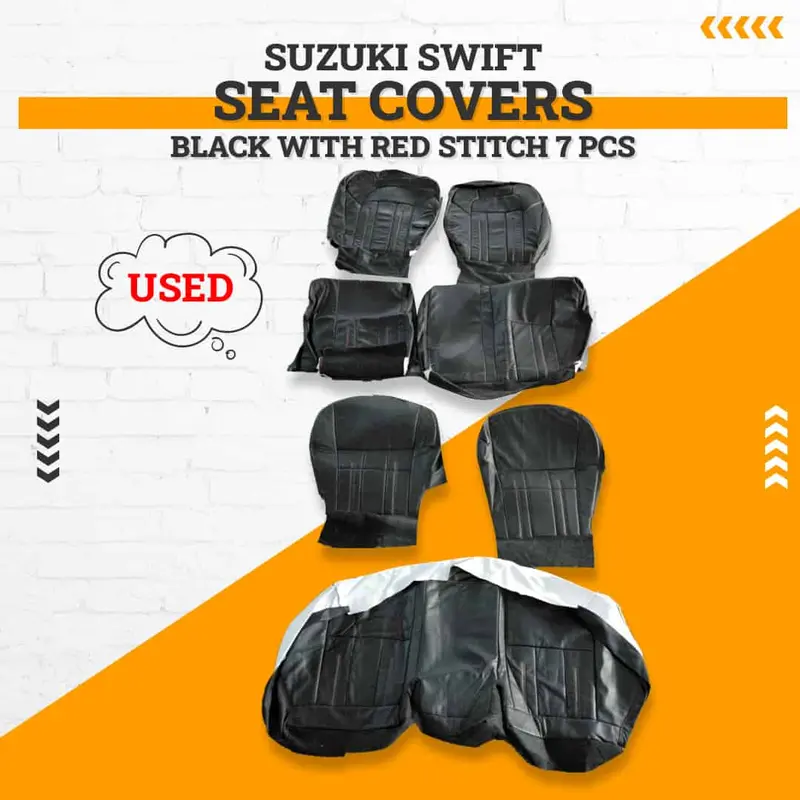 Used Suzuki Swift Seat Covers Black With Red Stitch 7 Pcs 2022 - 2024 1