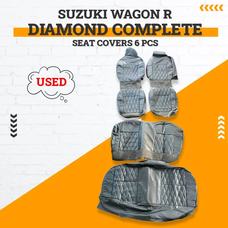Used Suzuki Wagon R Diamond Seat Covers 6 Pcs 2014 - 2024 - Complete Black 1