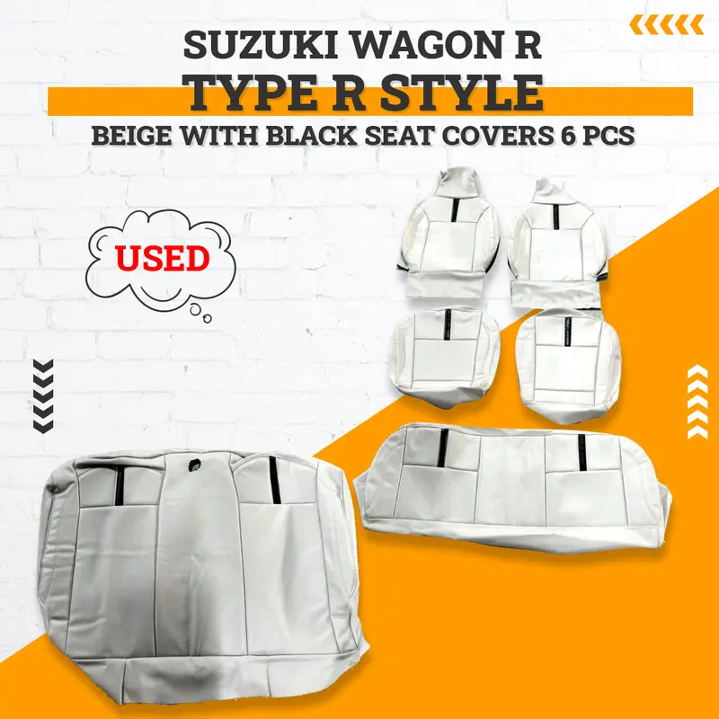 Used Suzuki Wagon R Type R Style  Seat Covers 6 Pcs 2014 - 2024 - Beige With Black 1