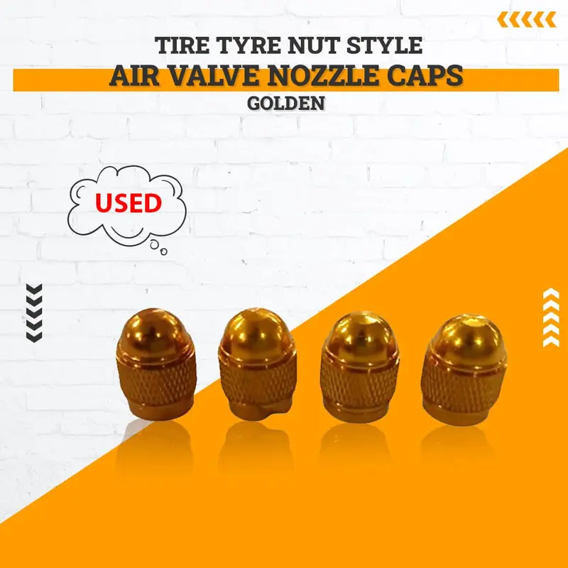 Used Tire Tyre Nut Style Air Valve Nozzle Caps Golden - 4 Pcs - Rough Condition 1