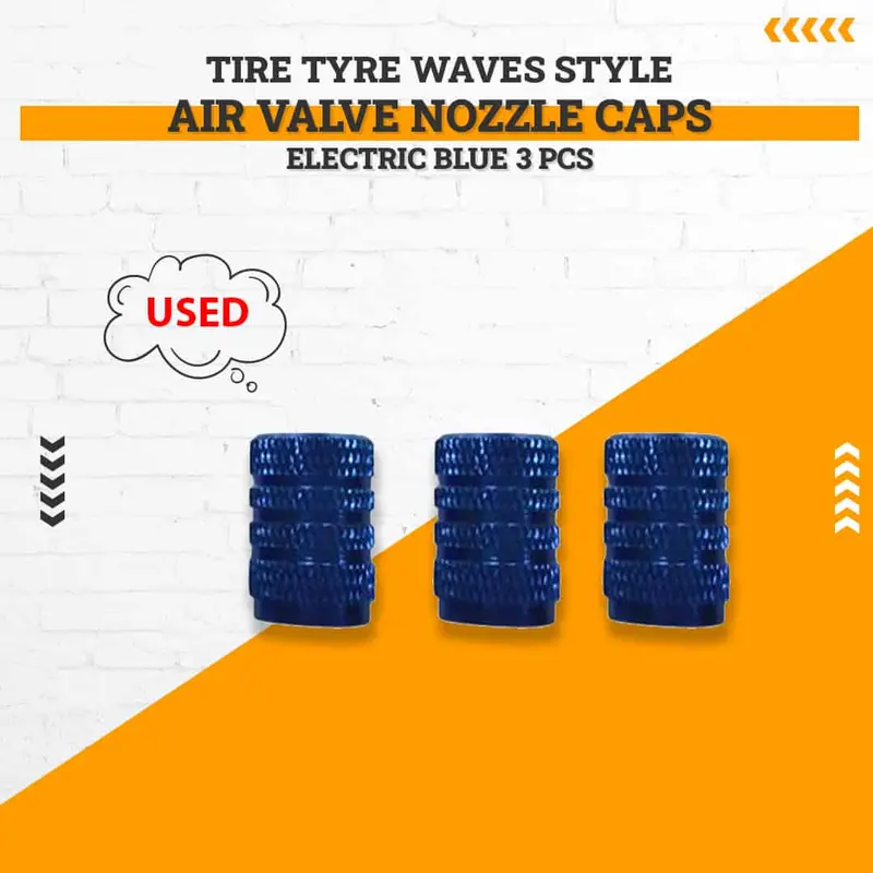 Used Tire Tyre Waves Style Air Valve Nozzle Caps Electric Blue 3 Pcs 1