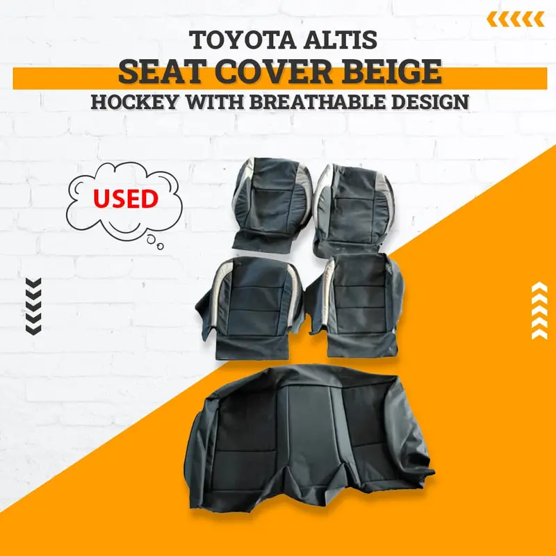 Used Toyota Altis Hockey With Breathable Design Seat Covers  2014-2021 - Black With Beige 5 Pcs 1