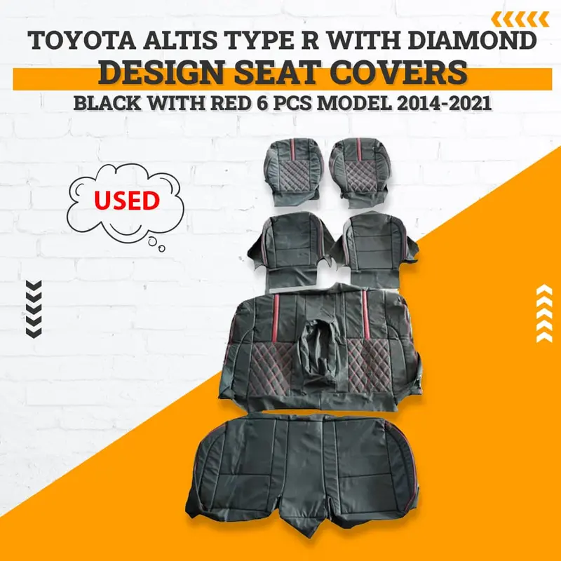 Used Toyota Altis Type R With Diamond Design Seat Covers  2014-2021 - Black With Red 6 Pcs 1