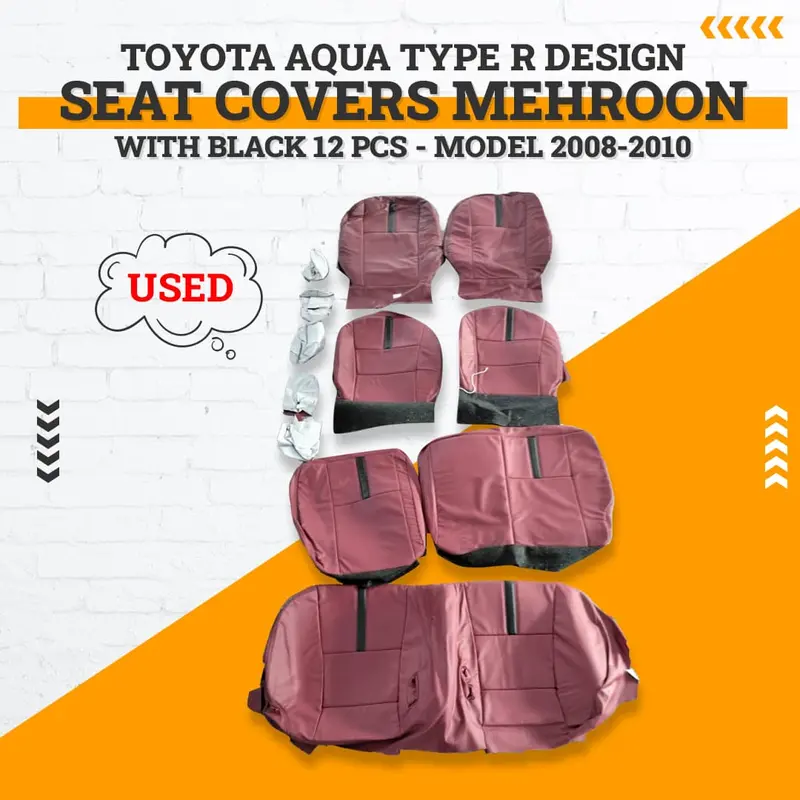 Used Toyota Aqua Type R Seat Covers Mehroon  Black 12 Pcs 2008 - 2010 1