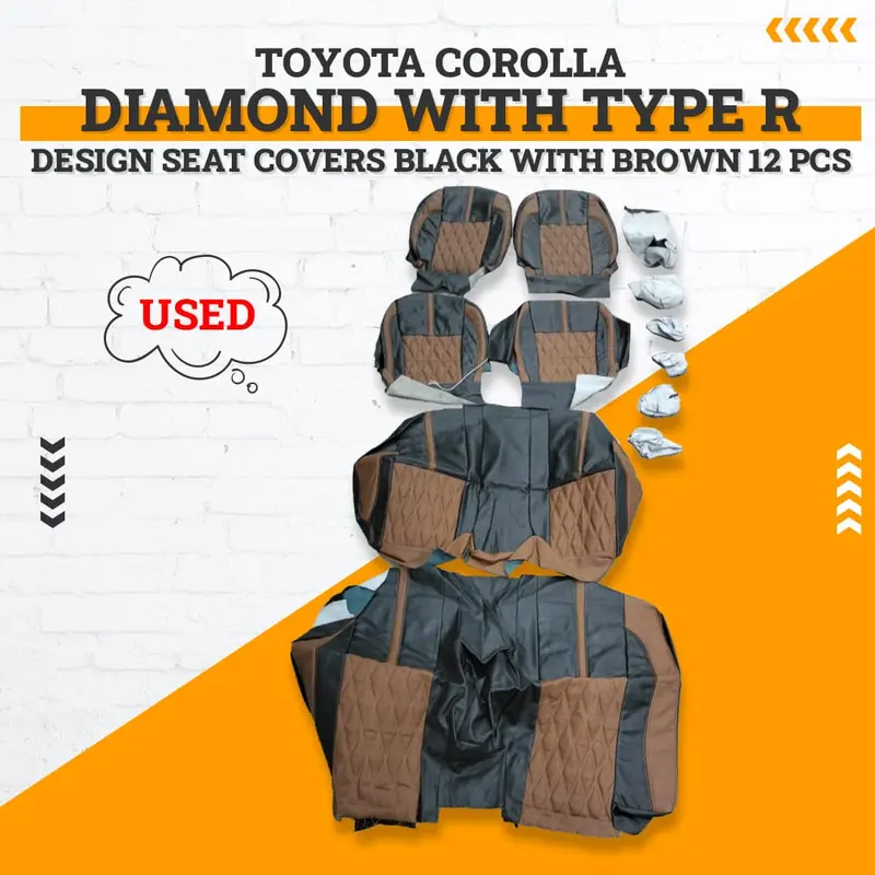 Used Toyota Corolla Diamond Type R Seat Covers 12 Pcs 2014 - 2021 - Black Brown 1