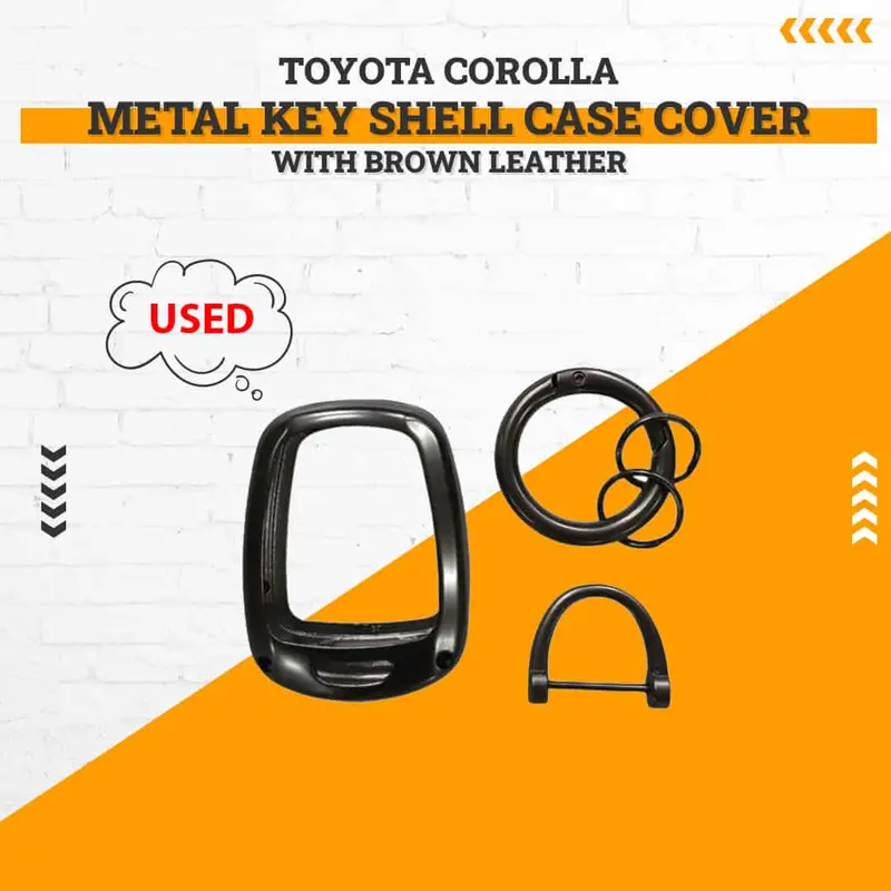 Used Toyota Corolla Metal Key Shell Case Cover With Brown Leather 2014 - 2017 - Leather Cover 1