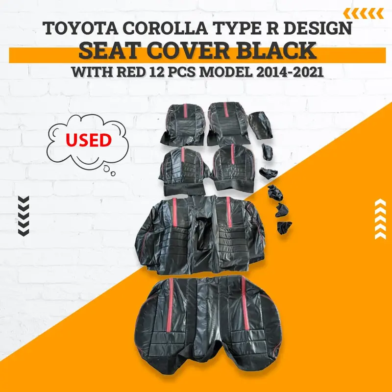 Used Toyota Corolla Type R Design Seat Cover Black With Red - 12 Pcs Model 2014-2021 1