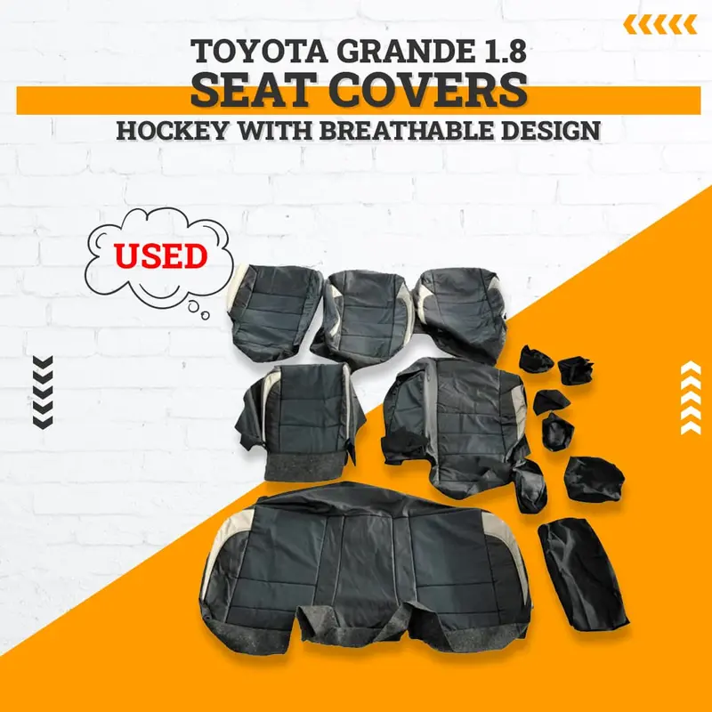 Used Toyota Grande Hockey Breathable Seat Covers Black Beige 2014-2017 - 13 Pcs 1