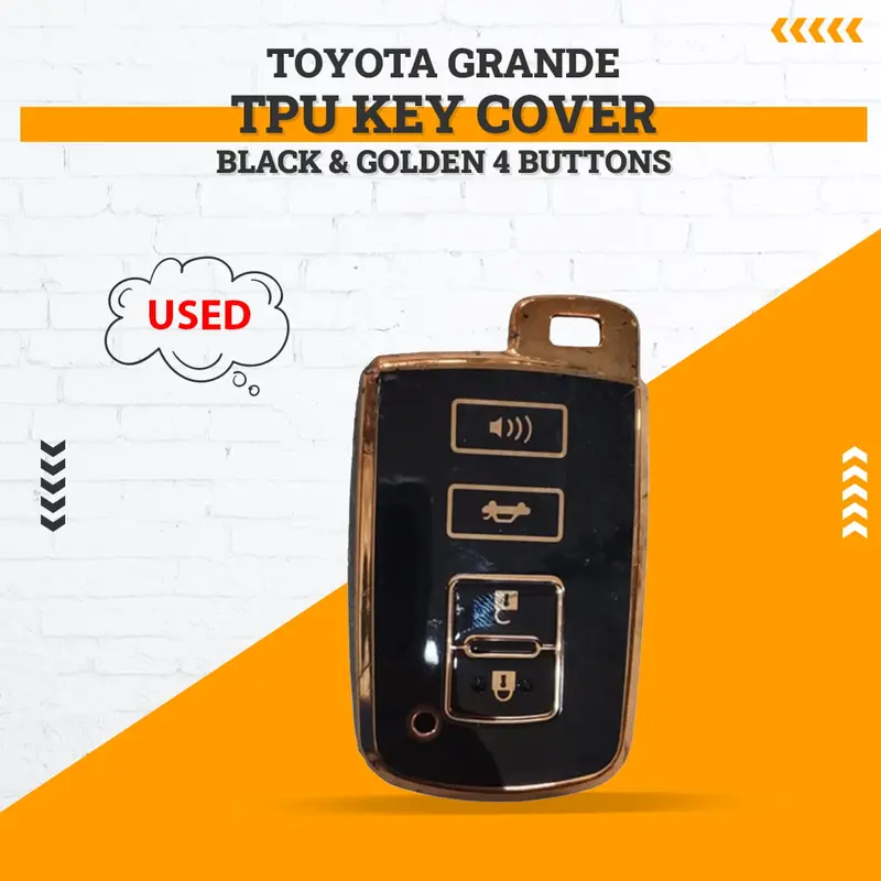 Used Toyota Grande Tpu Key Cover Black & Golden 4 Buttons 2017-2022 - Rough Condition 1