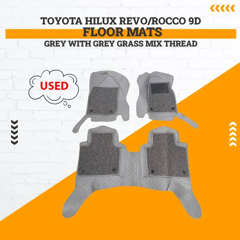 Used Toyota Hilux Revo/Rocco 9D Floor Mats Grey With Grey Grass Mix Thread 3 Pcs - Rough Condition 1