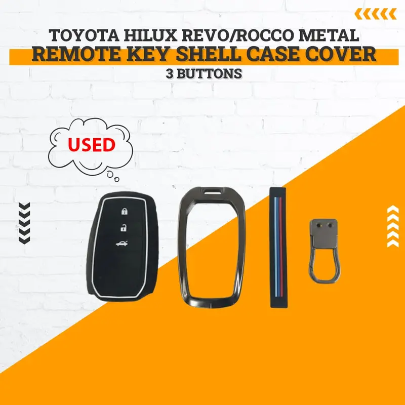 Used Toyota Hilux Revo/Rocco Metal Remote Key Shell Case Cover 3 Buttons - Damage 1