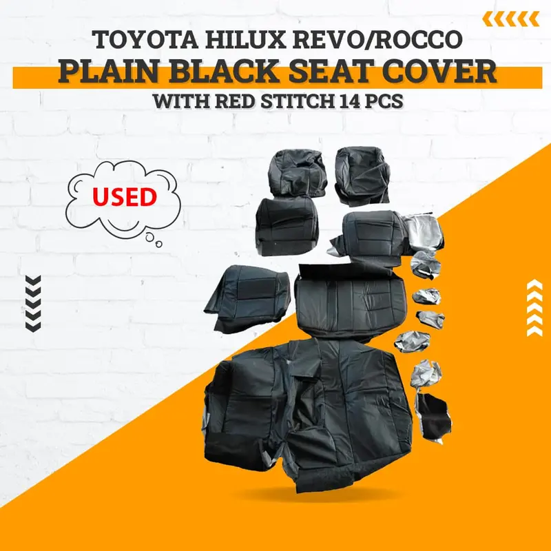 Used Toyota Hilux Revo/Rocco Plain Black Seat Cover - With Red Stitch 14 Pcs 1