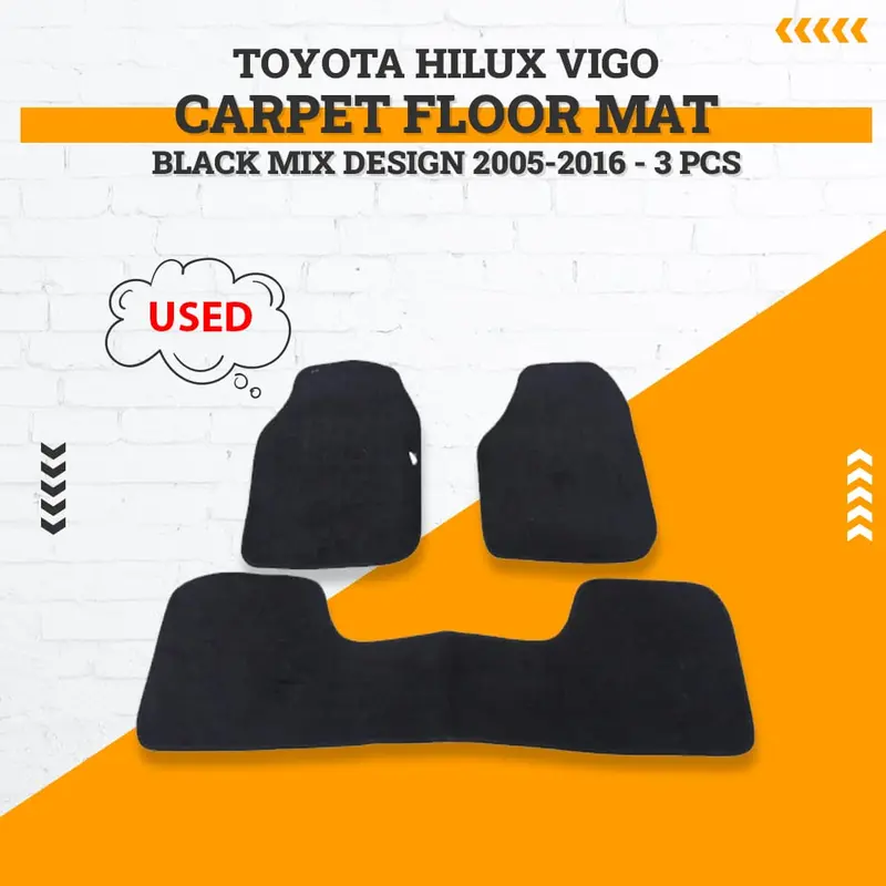 Used Toyota Hilux Vigo Carpet Floor Mat Black Mix Design 2005-2016 - 3 Pcs 1