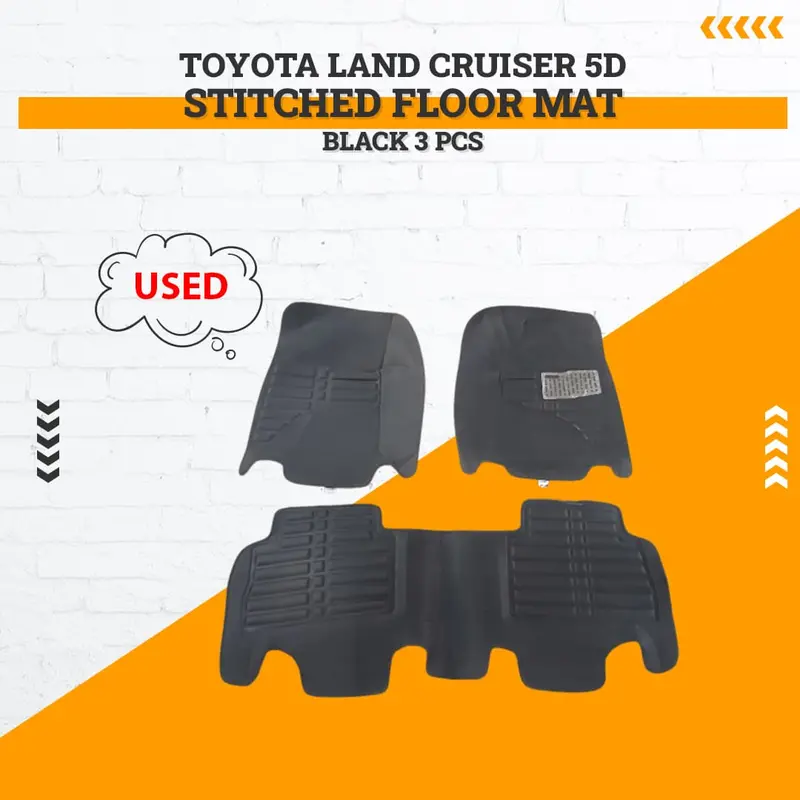 Used Toyota Land Cruiser 5D Stitched Floor Mat Black 3 Pcs 2015 - 2021 - Rough Condition 1