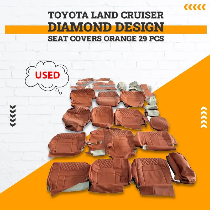 Used Toyota Land Cruiser Diamond Seat Covers Orange 29 Pcs 2015 - 2021 1