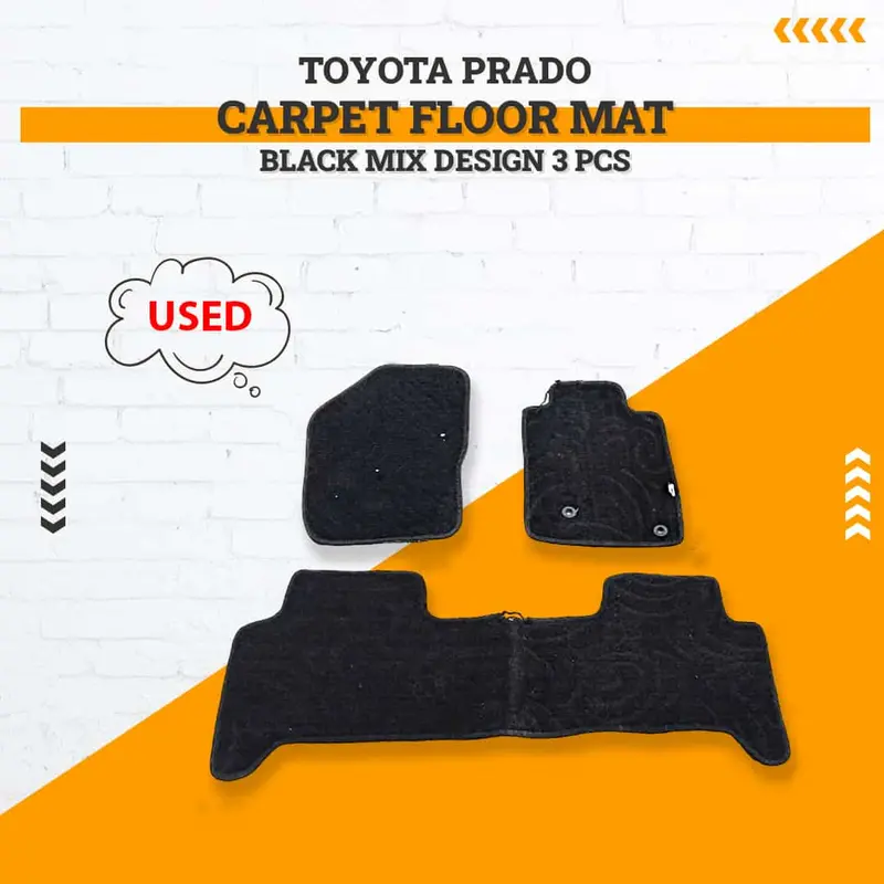 Used Toyota Prado Carpet Floor Mat Black Mix Design 3 Pcs 2003 - 2008 - Damage 1