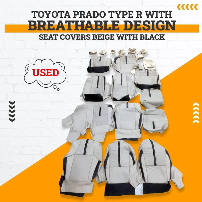 Used Toyota Prado Type R Seat Covers Beige Black 20 Pcs 2009 - 2018 - Breathable 1