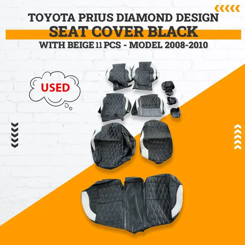 Used Toyota Prius Diamond Seat Cover Black With Beige 11 Pcs 2008-2010 1