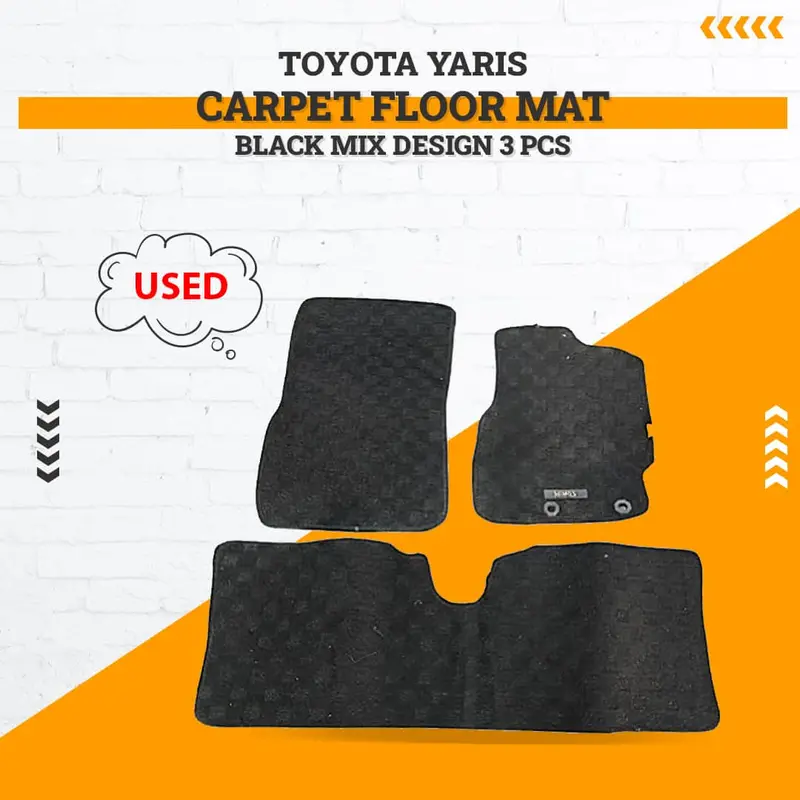 Used Toyota Yaris Carpet Floor Mat Black Mix Design 3 Pcs 2020-2021 - (Rough Condition) 1