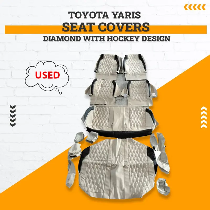 Used Toyota Yaris Diamond With Hockey Design Seat Covers 2020-2024 - Beige With Black 13 Pcs 1