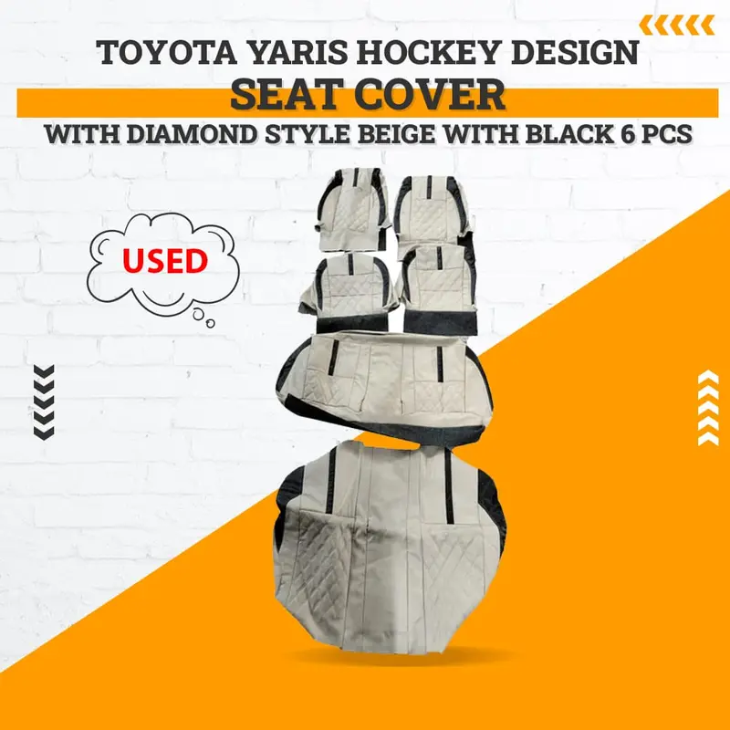 Used Toyota Yaris Hockey Design Seat Covers With Diamond Style - Beige With Black 6 Pcs - Model 2020-2024 1
