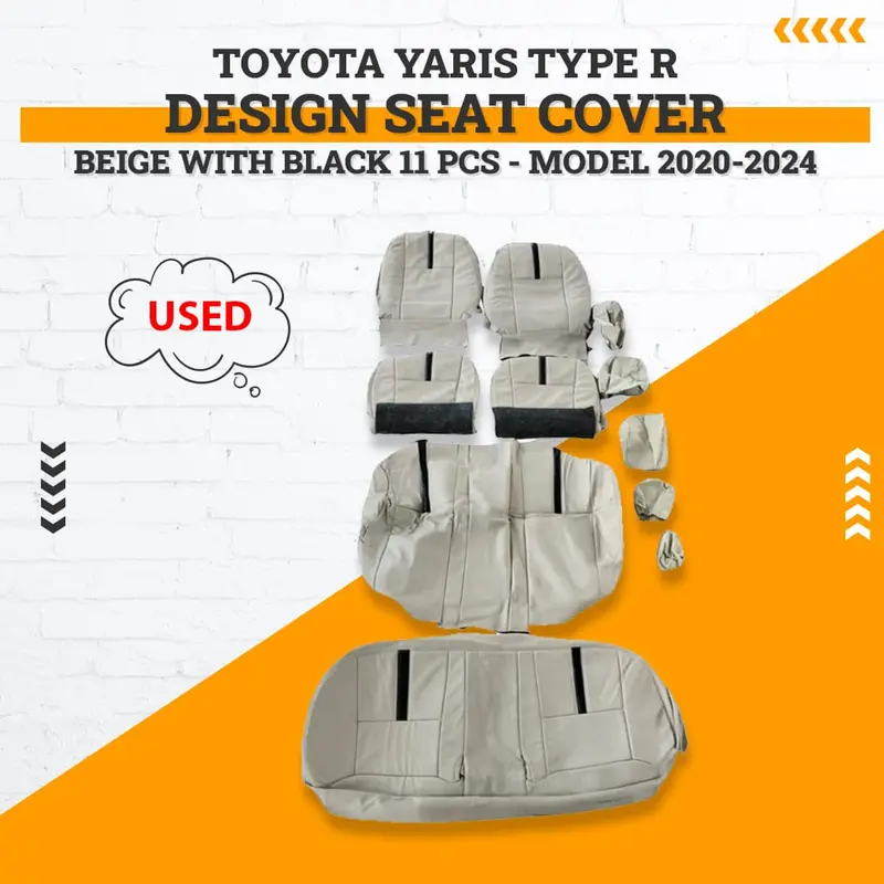 Used Toyota Yaris Type R Design Seat Cover Beige With Black - 11 Pcs - Model 2020-2024 1
