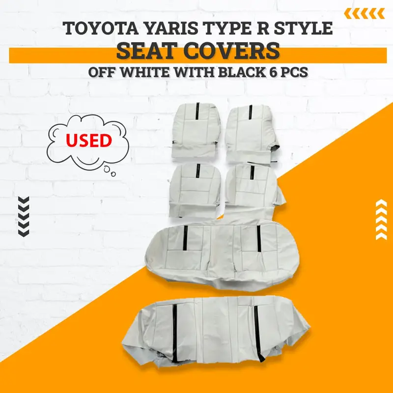 Used Toyota Yaris Type R Style Seat Covers 6 Pcs - Model 2020-2024 - Off White With Black 1