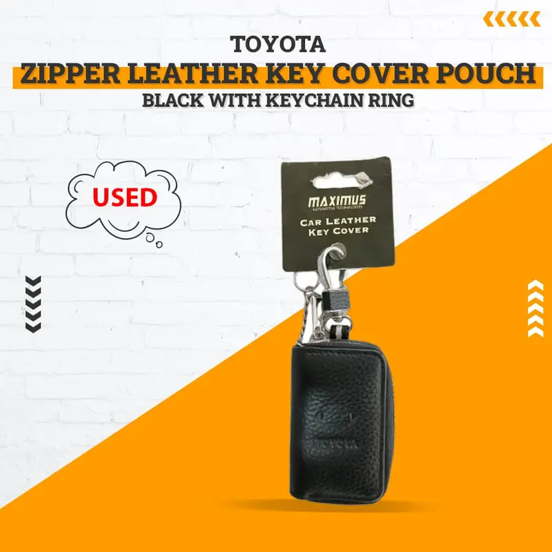 Used Toyota Zipper Leather Key Cover Pouch Black With Keychain Ring - (Logo Missing) 1