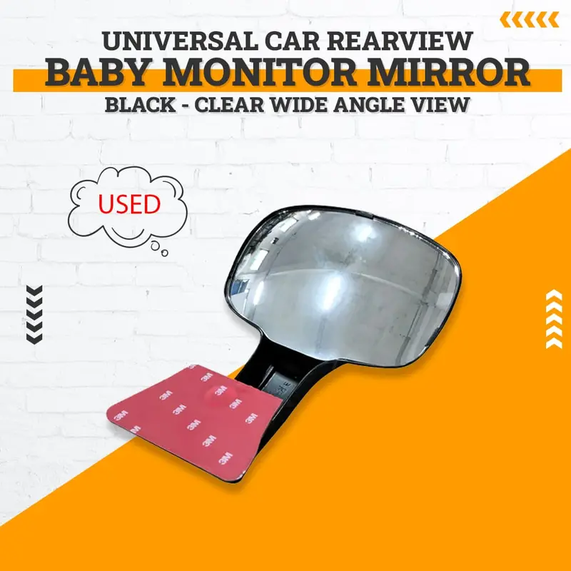 Used Universal Car Rearview Baby Monitor Mirror - Black - Clear Wide Angle View 1