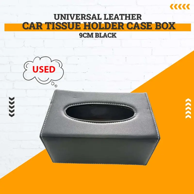 Used Universal Leather Car Tissue Holder Case Box 9Cm Black - Damage 1