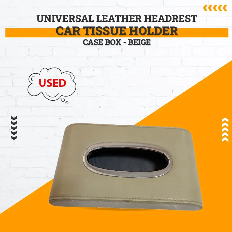 Used Universal Leather Headrest Car Tissue Holder Case Box - Beige - - (Rough Condition) 1