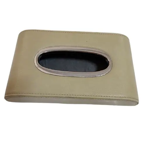 Used Universal Leather Headrest Car Tissue Holder Case Box - Beige - - (Rough Condition) 2