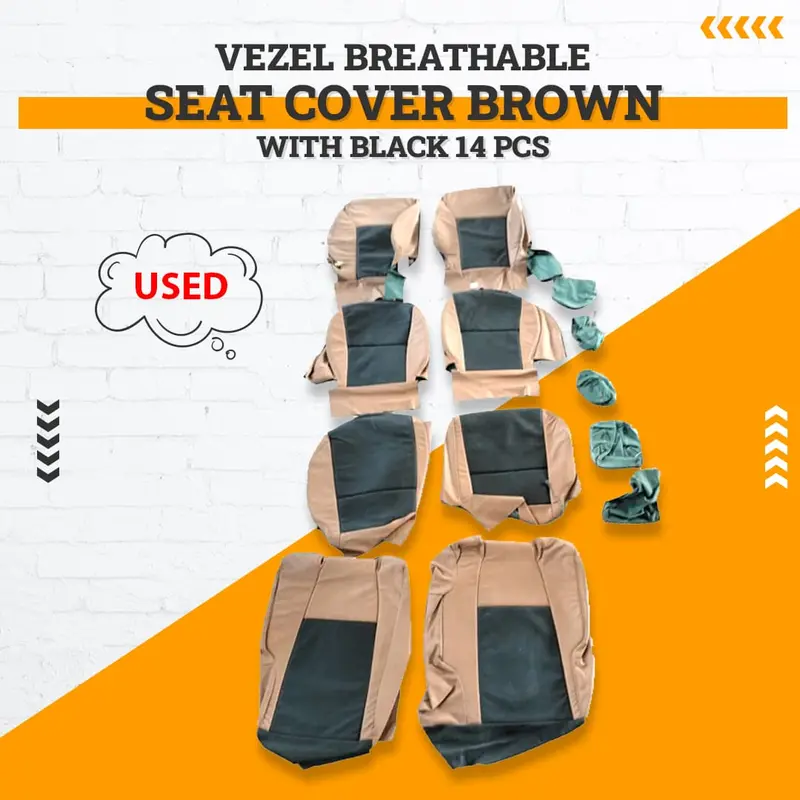 Used Vezel Breathable Seat Cover 14 Pcs 2013 - 2025 - Brown With Black 1