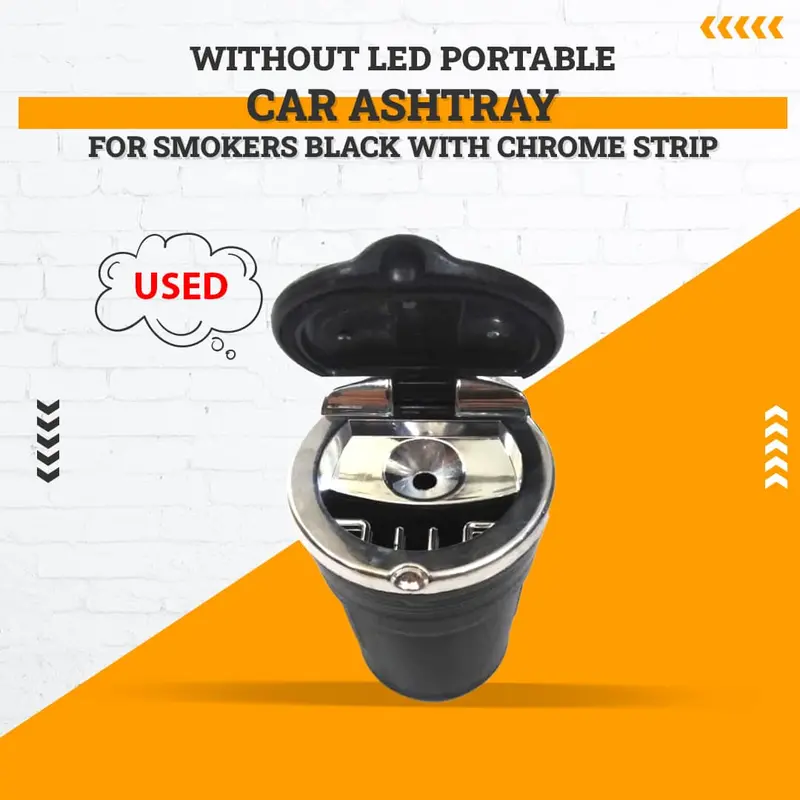 Used Without Led Portable Car Ashtray For Smokers Black With Chrome Strip 1