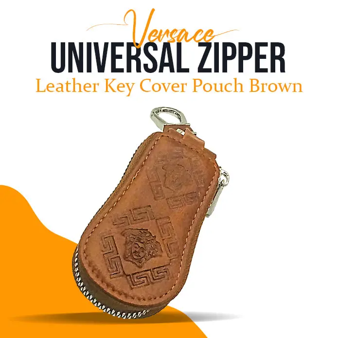 Versace Universal Zipper Leather Key Cover Pouch Brown 1