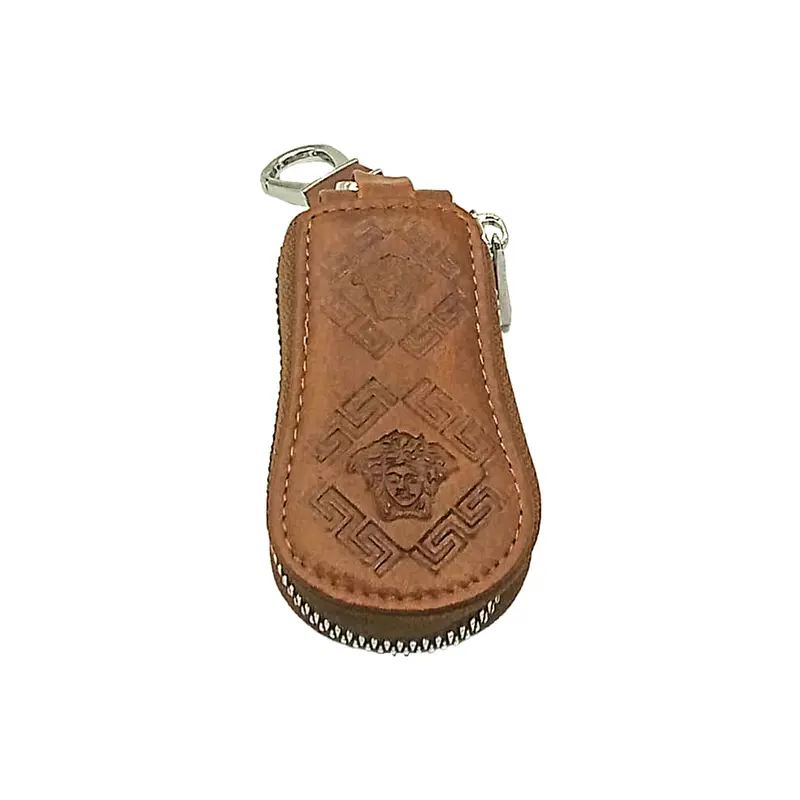 Versace Universal Zipper Leather Key Cover Pouch Brown 2